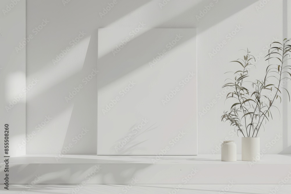Poster minimalistic mockup setup with a pristine white background for focus.
