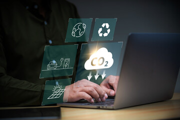 Sustainable development and green business based on renewable energy,  co2 reduce emissions and carbon footprint to limit global warming and climate change.