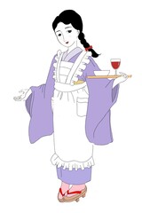 A woman wearing  Japanese traditional costume kimono -French braid