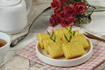 Bika ambon,Indonesian honeycomb cake.Popular from Medan, Indonesia.golden cake or golden kuih...