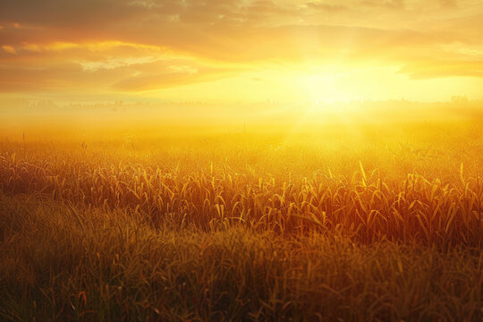 Cornfield, side view, endless field at sunset, detailed tone, Analogous Color Scheme
