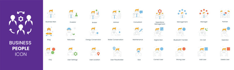 Business people icon set. Simple vector art style line icon pack. Vector illustration. editable eps 10