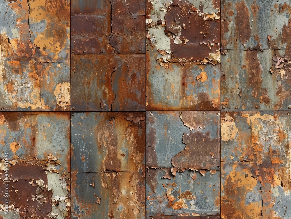 Poster weathered metal panel displaying visible rust