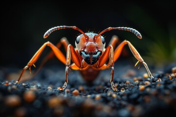 Fototapeta premium Close-Up of an Ant with Orange Body and Blue Antennas
