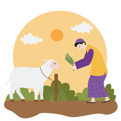 Eid Al Adha mubarak flat design illustration. Muslim holiday vector illustration.