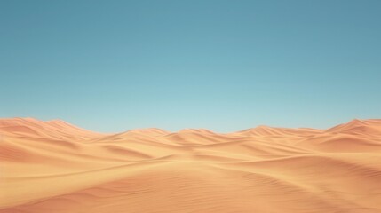 Naklejka premium A vast desert landscape with rolling sand dunes under a clear blue sky, showcasing the beauty and tranquility of untouched nature.