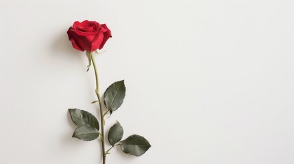 Fototapeta premium A single red rose against a white background, symbolizing love in its simplest form
