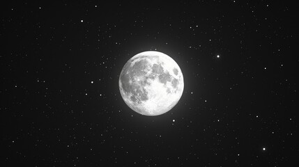 Full moon shining bright in the night sky, surrounded by numerous twinkling stars, creating a serene and captivating celestial view.