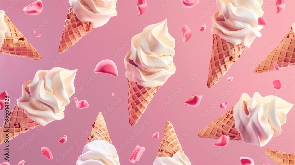 Poster abstract layout pattern of floating ice cream cones in various sizes