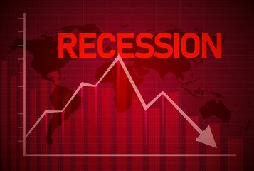 Recession background worldwide. Graph showing decrease in recession headline