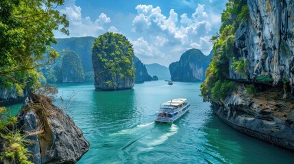 Obraz premium island wit.h boat beautiful clouds