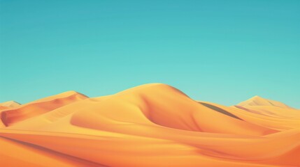 Golden sand dunes under clear blue sky serene desert landscape, perfect nature travel themes.