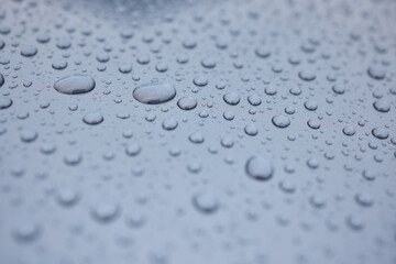 A serene image of water droplets on a smooth surface, capturing a tranquil and peaceful scene