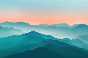 Naklejka premium Serene landscape with layers of blue mountains under a pastel sky at sunrise, creating a sense of calm and tranquility.