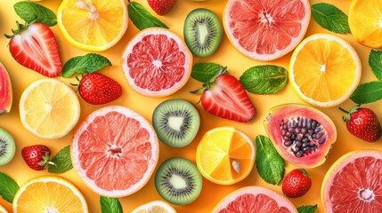 Fototapeta premium Fruit art flat design top view contemporary water color vivid