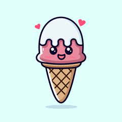 Vector female ice cream mascot in simple, cute cartoon style