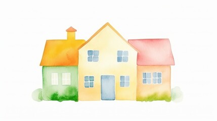 Charming watercolor illustration of a colorful house, perfect for home decor, real estate, and design projects.