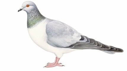 Obraz premium Elegant illustration of a gray pigeon with detailed feathers and vibrant eye on a clean white background.