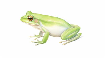 Obraz premium High-resolution illustration of a green frog with detailed features, ideal for educational and wildlife content, isolated on a white background.