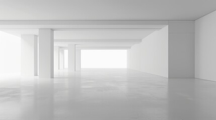 Fototapeta premium Abstract minimalist design with smooth white architectural forms and large empty spaces