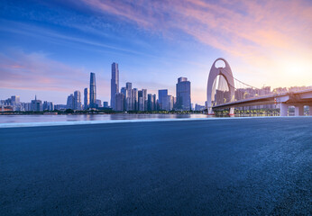 Asphalt road and city skyline with modern buildings scenery in Guangzhou