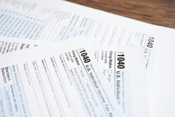 Tax form 1040 U.S. Individual Income Tax Return, business finance concept.