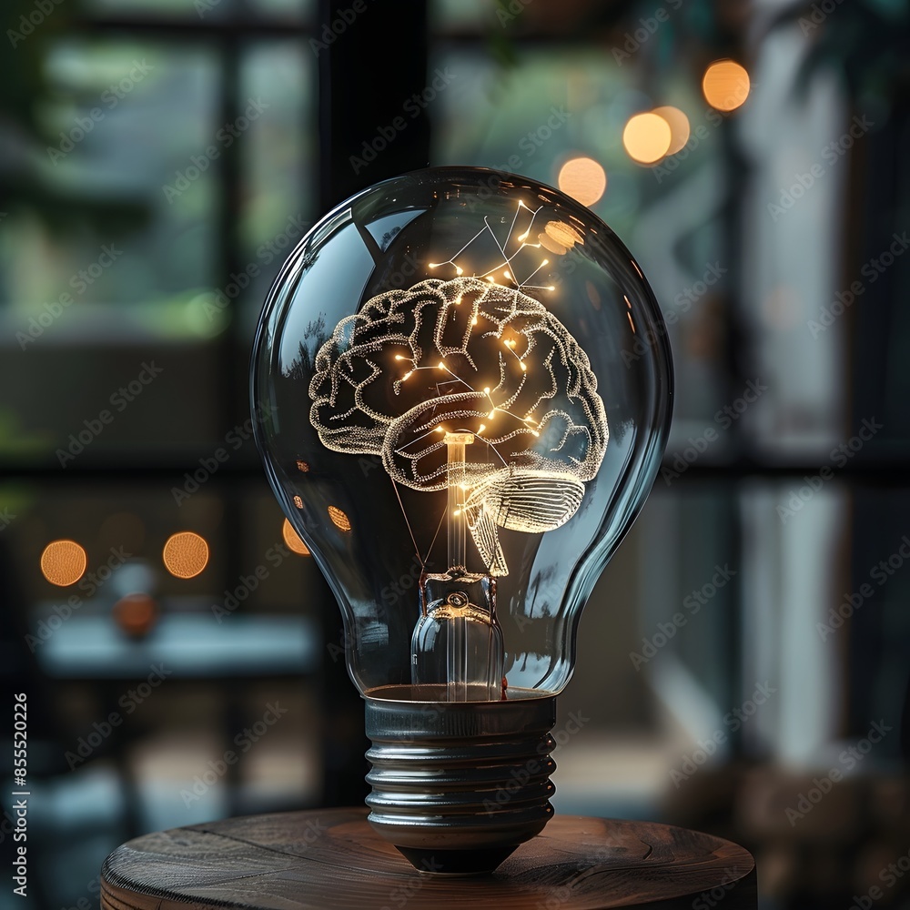 Poster illuminating intellect a lightbulb with a brain filament symbolizing innovative ideas