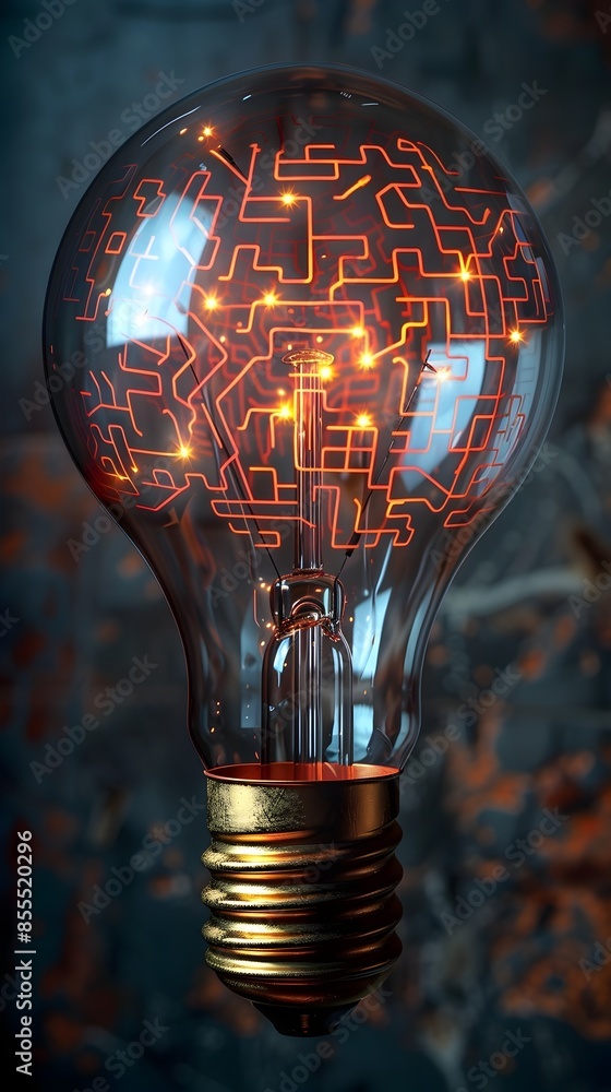 Poster glowing lightbulb with intricate maze inside symbolizing complexity of ideas