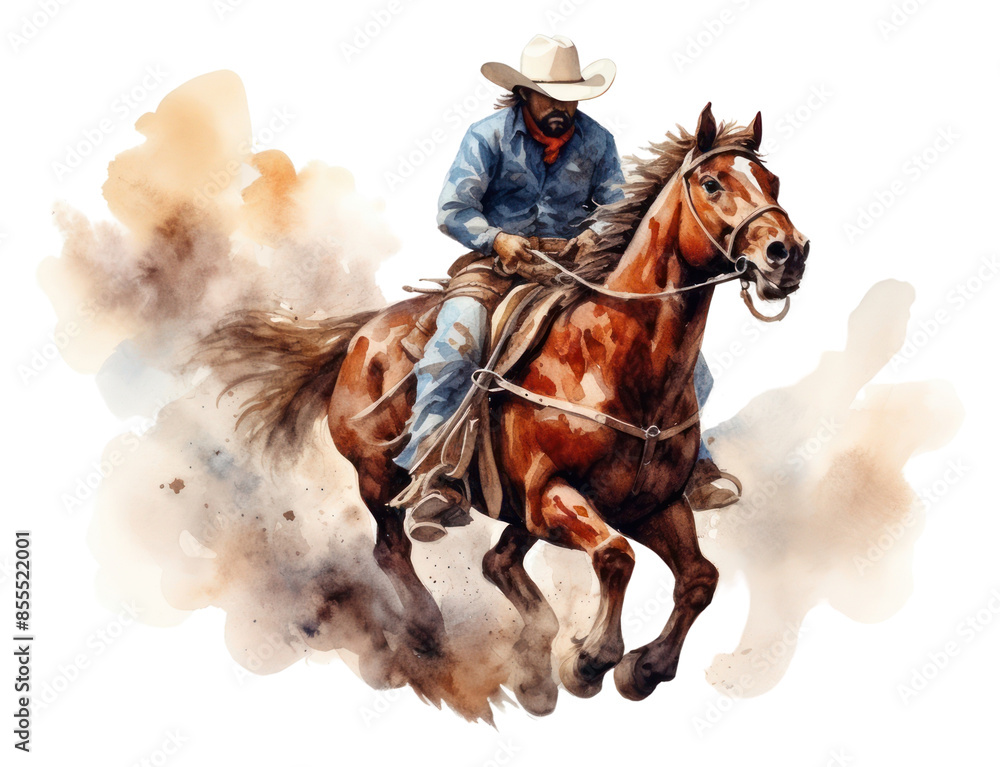 Sticker PNG Watercolor cowboy rodeo drawing mammal animal.