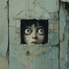  Sad girl looking out the window.