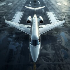 Generic model jet on the runway seen from above.