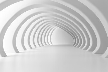Abstract White Tunnel of Arches. 3D Render of Abstract Podium Background