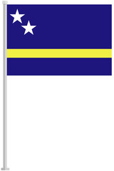 Flag of Curacao with silver pole flat icon isolated on white background.