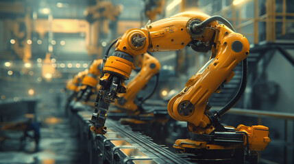Technological Advancement: Illustrate the juxtaposition of advanced robot arms and traditional manufacturing equipment, highlighting the technological advancement in the industry. 