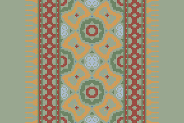 Pixel cross stitch traditional ethnic pattern paisley flower Ikat background abstract Aztec African Indonesian Indian seamless pattern for fabric print cloth dress carpet curtains and sarong