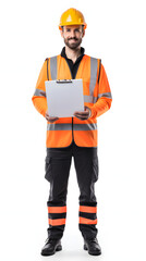 portrait of a smiling architect, engineer or construction worker isolated on white background