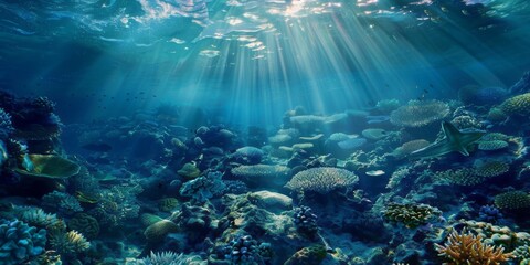 Underwater scene with fish and corals in the tropical sea.