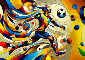 ABSTRACT VECTOR ILLUSTRATION OF VIBRANT COLORS INSPIRED BY SOCCER FOOTBALL PLAYER