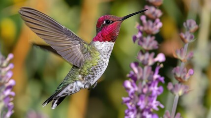 hummingbird feeding on flowe.r