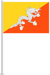 Flag of Bhutan with silver pole flat icon isolated on white background.