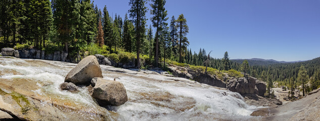 Panorama of the top of bassi falls 