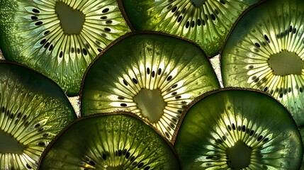 Close up of green kiwi fruit slices.