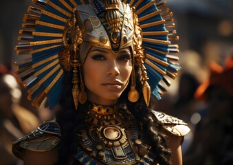 Obraz premium A sculpture highlighting the female features of an ancient Egyptian queen in battle