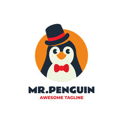 Vector Logo Illustration Penguin Flat Modern Style.