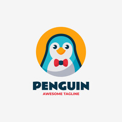 Vector Logo Illustration Penguin Simple Mascot Style.