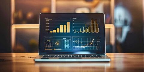 a laptop with an online business dashboard showing various performance charts and graphs, generative AI