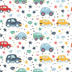 Charming Car Themed Pattern for Baby Nursery  Playroom  and Kids  Products with Playful