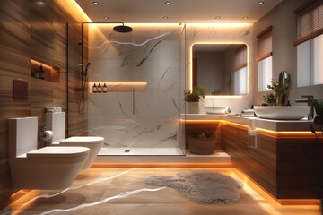 Luxury Bathroom with White Walls and Shower