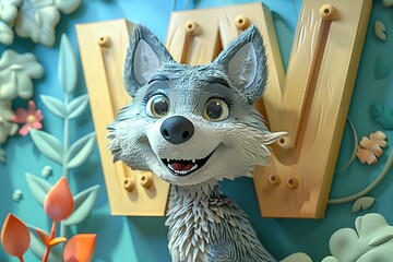 Cute Cartoon Wolf Posing in a Whimsical Forest Scene