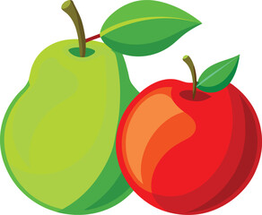 Green pear and red apple sitting side by side